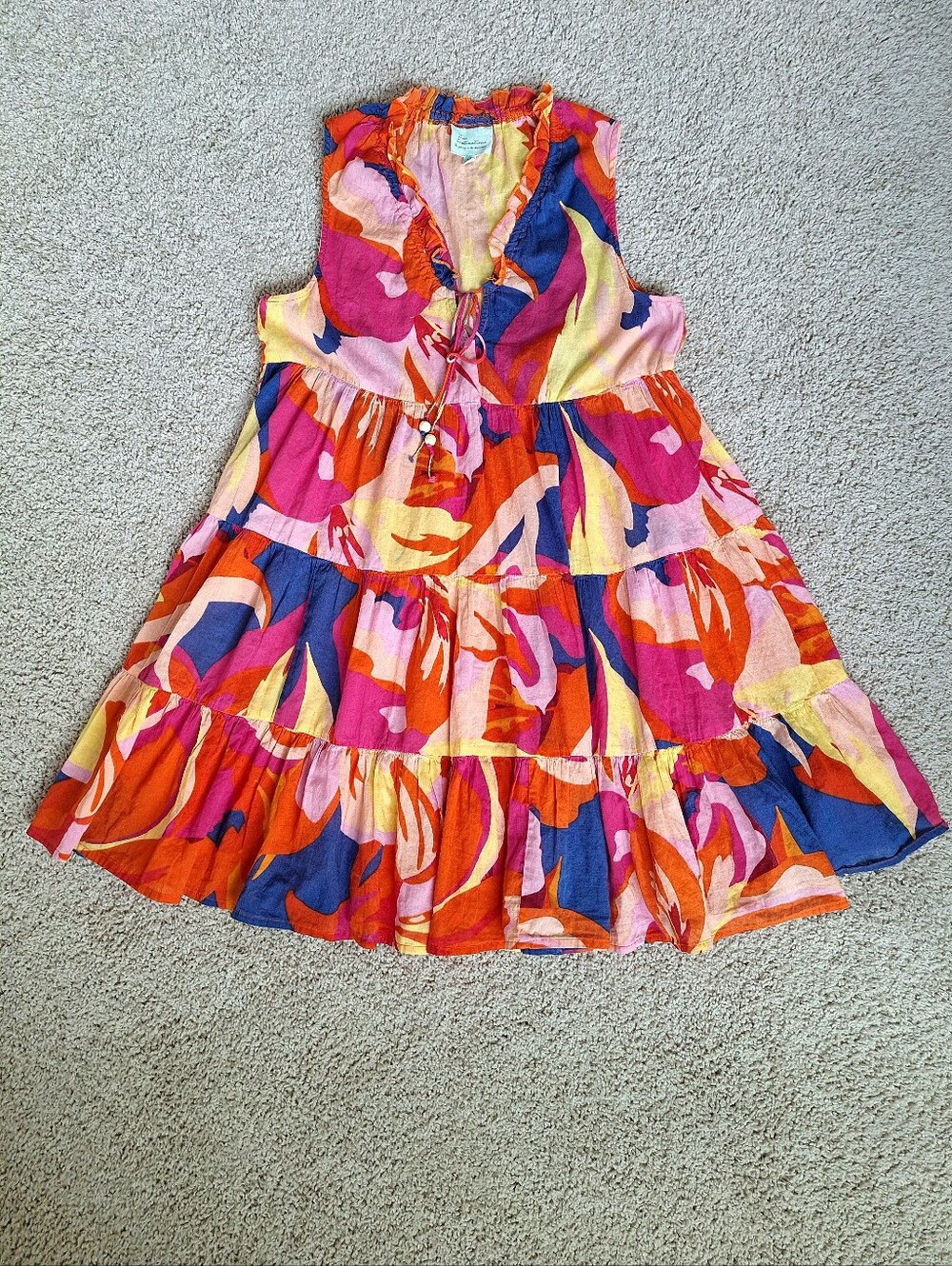 True Destinations Womens Floral Sleeveless Boho Mini Swing Dress  Medium Pink